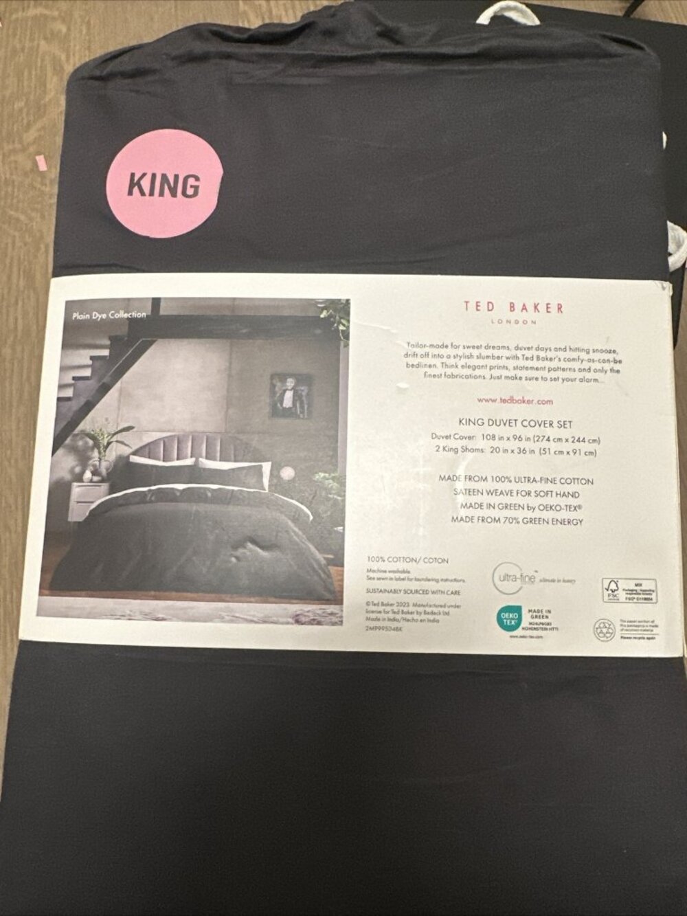 Ted Baker Duvet Cover Shams Set King 100% Cotton Sateen Solid Black New!! 400 TC